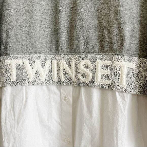 NEW Twinset Poplin Terry Knit Button Up Sweatshirt Dress Sz 44 EU / 14 US - Picture 7 of 15